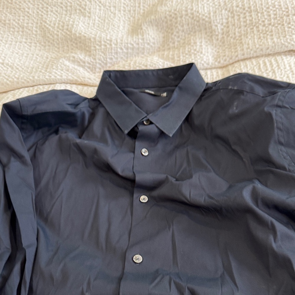 Vince Men's Classic Navy Stretch/Cotton Dress Shirt